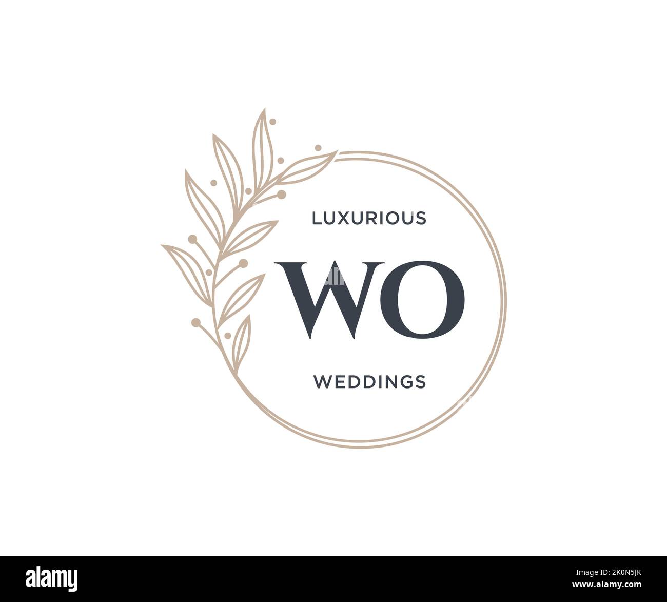 WO Initialen Brief Hochzeit Monogramm Logos Vorlage, handgezeichnete moderne minimalistische und florale Vorlagen für Einladungskarten, Save the Date, elegant Stock Vektor