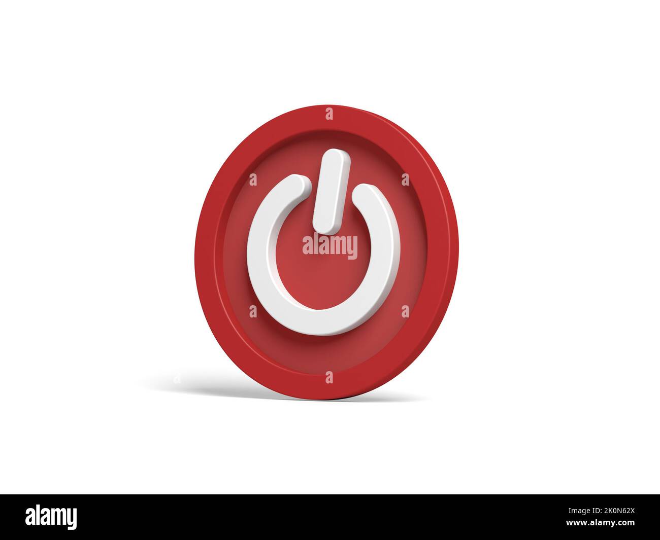 Ein/aus-Schaltersymbol auf weißem Hintergrund isoliert. Rote Farbe. 3D Abbildung. Stockfoto