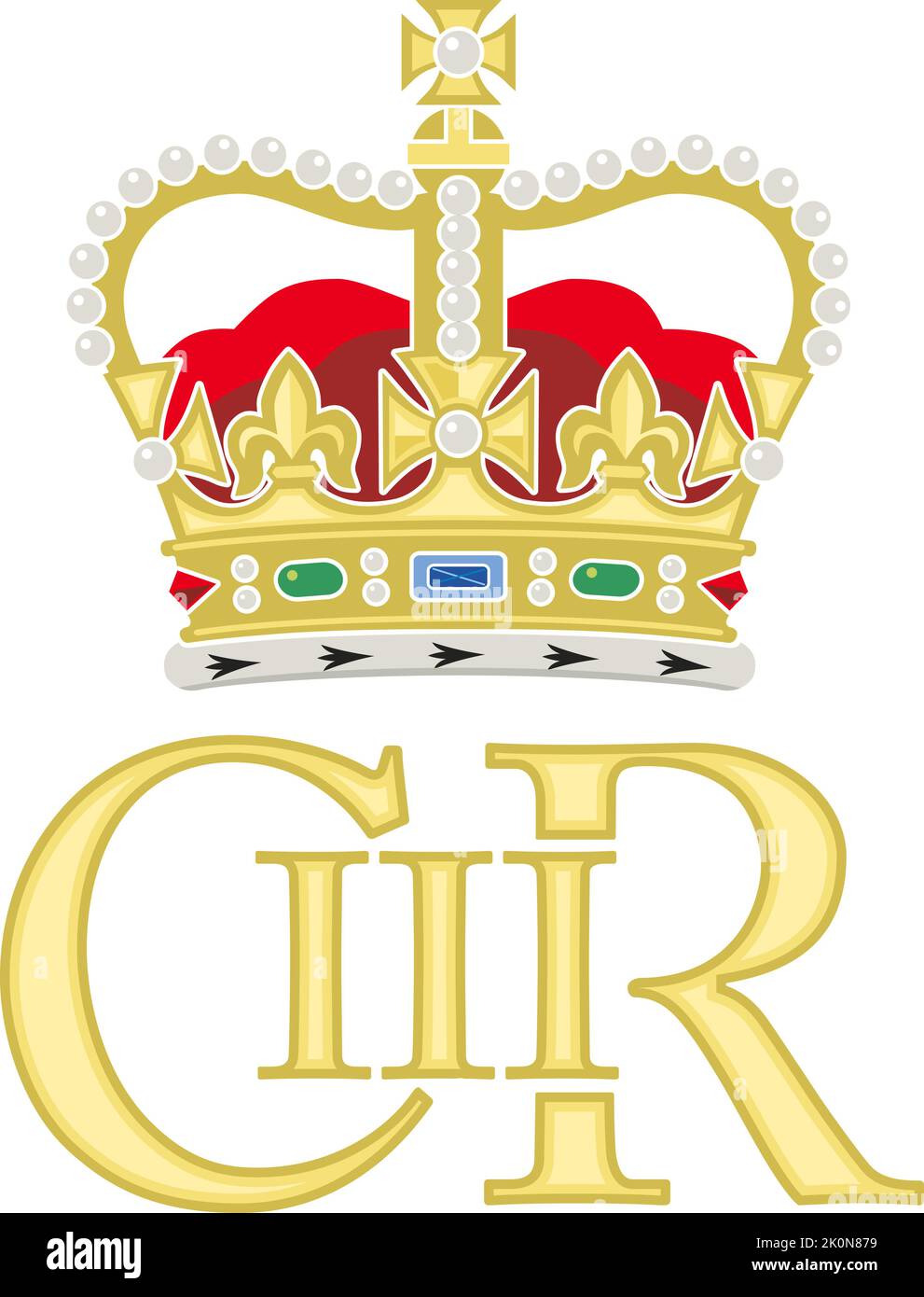 Charles III King of United Kingdom, Krönung 2022, Porträtsilhouette und Monogramm, Vektorgrafik Stock Vektor