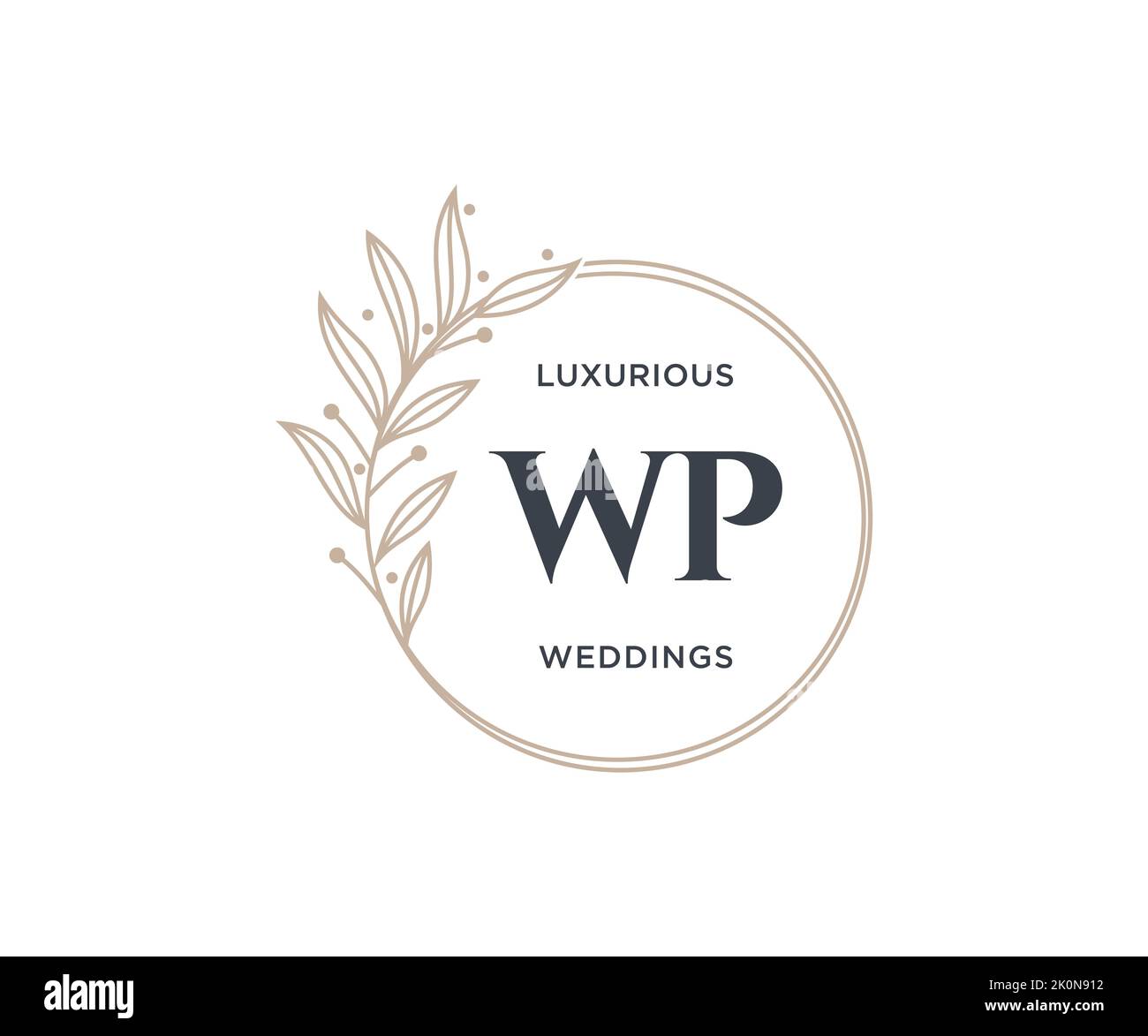 WP Initials Letter Hochzeit Monogramm Logos Vorlage, handgezeichnete moderne minimalistische und florale Vorlagen für Einladungskarten, Save the Date, elegant Stock Vektor