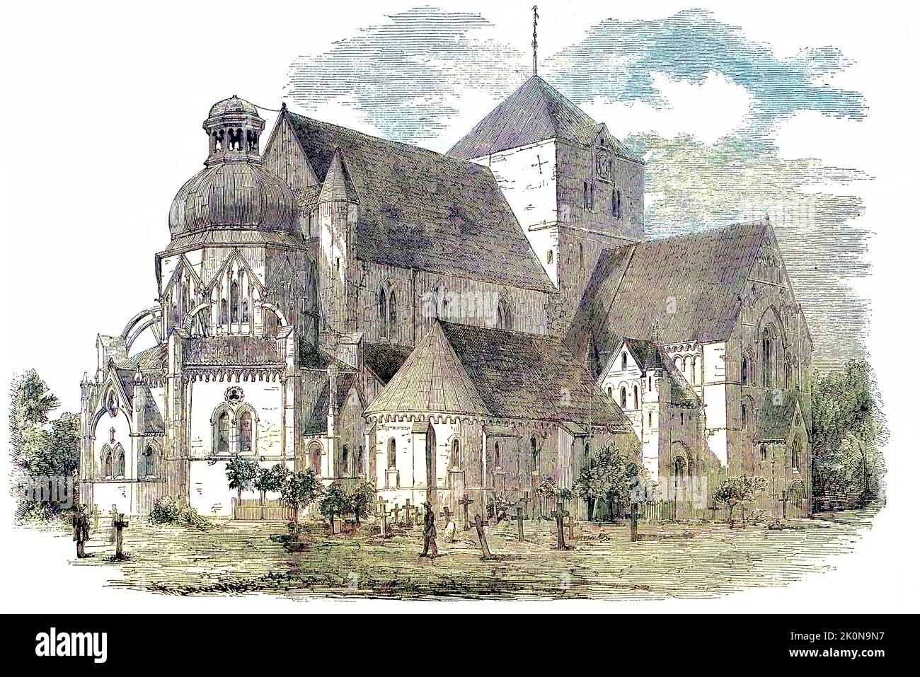 Der Nidarosdom, Kathedrale, von Drontheim, Trontheim, in einer historischen Ansicht aus dem Jahr 1868, Norwegen / The Nidaros Cathedral, Cathedral, of Drontheim, Trontheim, in a historical view from 1868, Norway, Historisch, digital restaurierte Reproduktion einer Originalvorlage aus dem 19. Jahrhundert, genau Originaldatum nicht bekannt / historisch, digital verbesserte Reproduktion eines Originals aus dem 19.. Jahrhundert Stockfoto