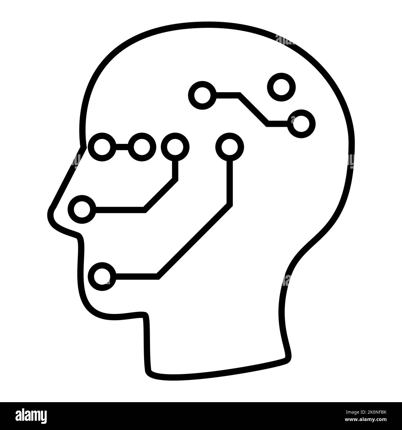 Roboter sensorische System durch künstliche Intelligenz Neuron Netzwerk Gehirn gesteuert. Einfache Liniensymbole für die Konzeptionierung von Robotern und KI-Technologien Stock Vektor