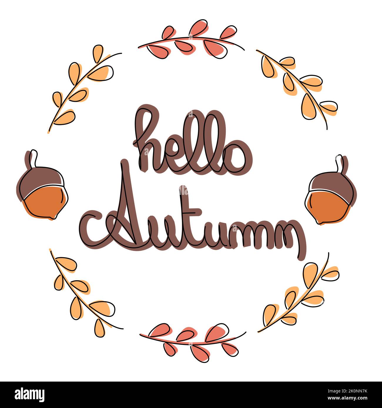 Hallo Herbst nette Hand gezeichnete Beschriftung Vektorkarte Illustration Stock Vektor