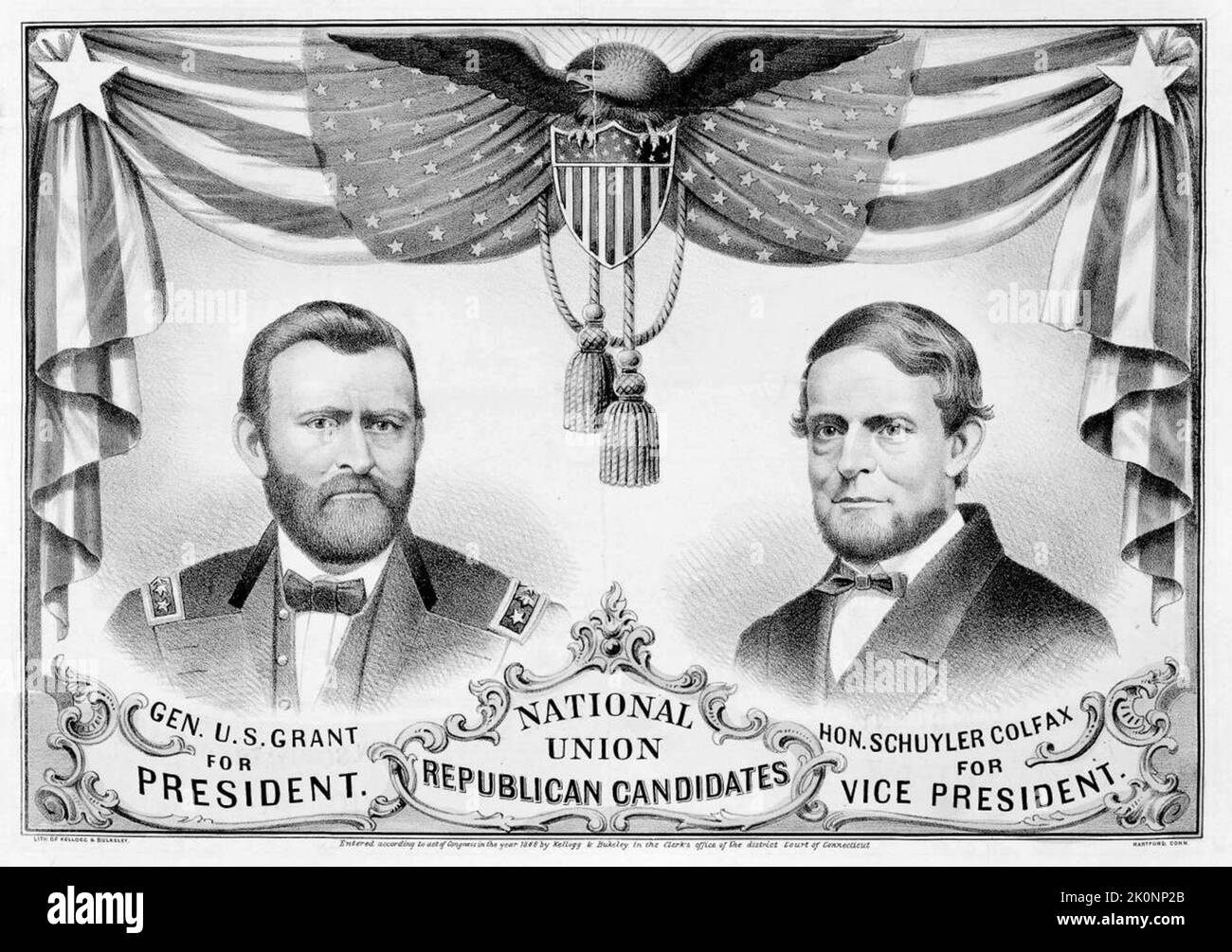 Das Plakat zur Wahl des Ulysses Grant–Schuyler Colfax Republican Ticket wurde 1868 veröffentlicht Stockfoto