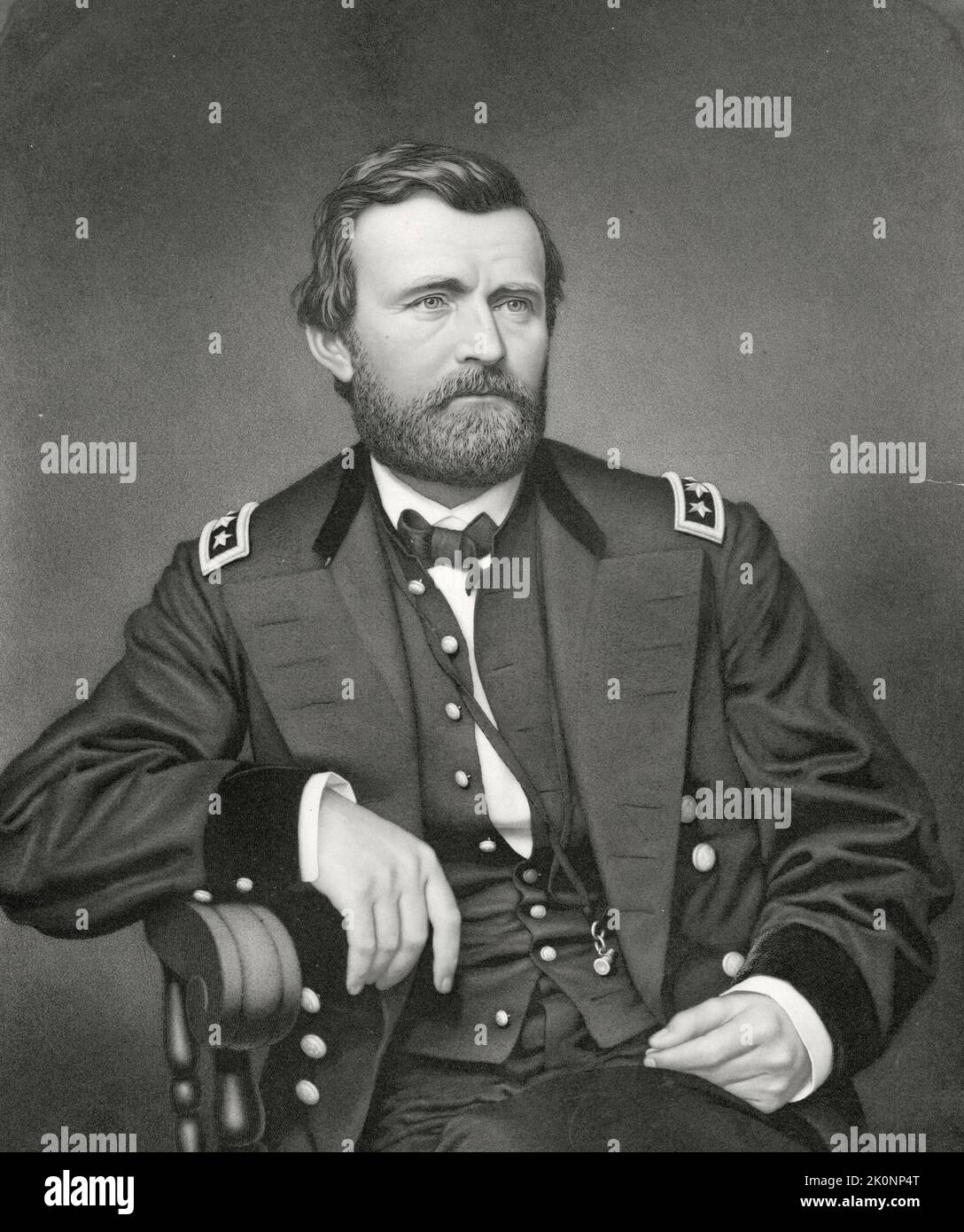Ein Foto des US-Präsidenten Ulysses S. Grant aus dem Jahr 1865 in der Uniform von General. Grant war 43 Jahre alt. Stockfoto