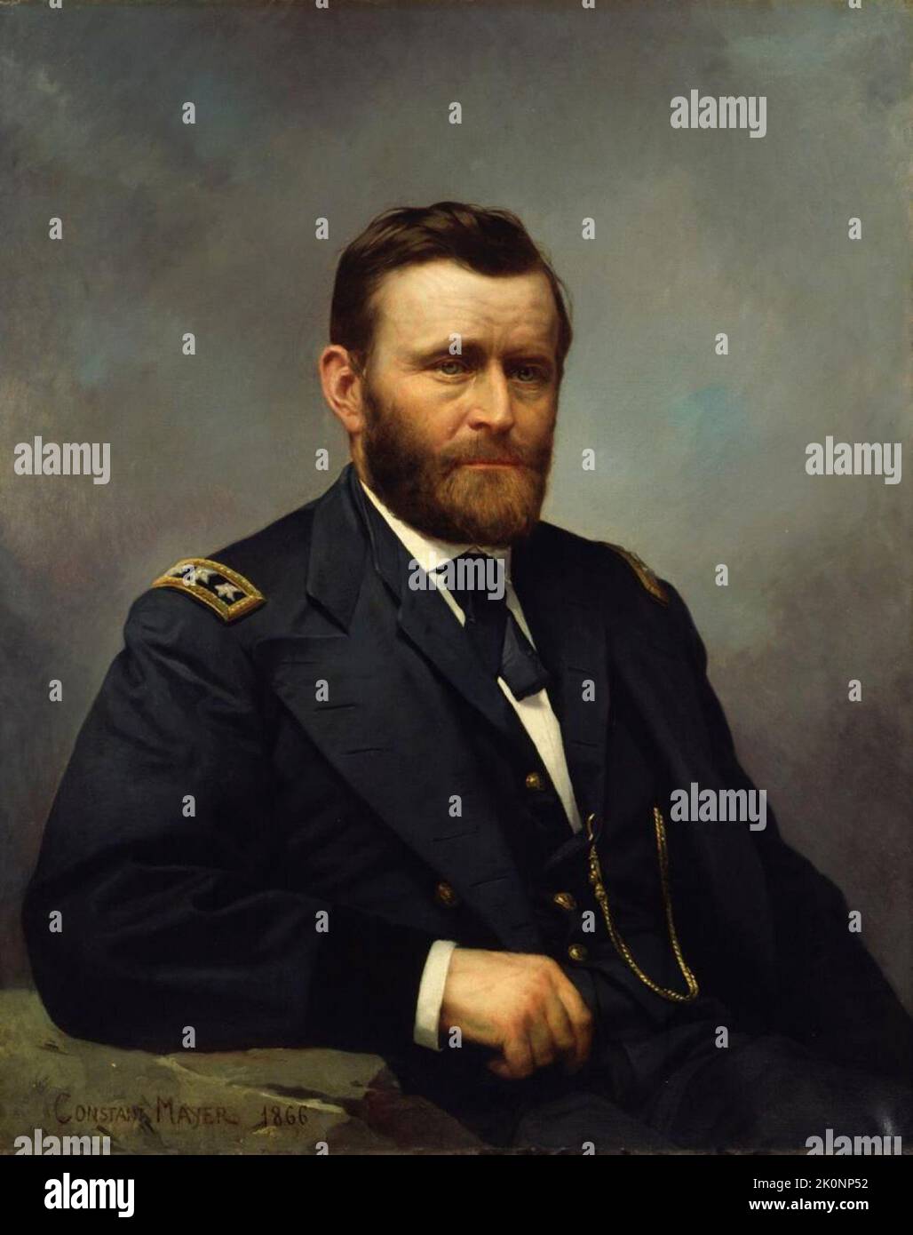Ein Porträt von Ulysses Grant als Generalkommandierenden während des Bürgerkrieges, gemalt von Constant Mayer im Jahr 1866 Stockfoto
