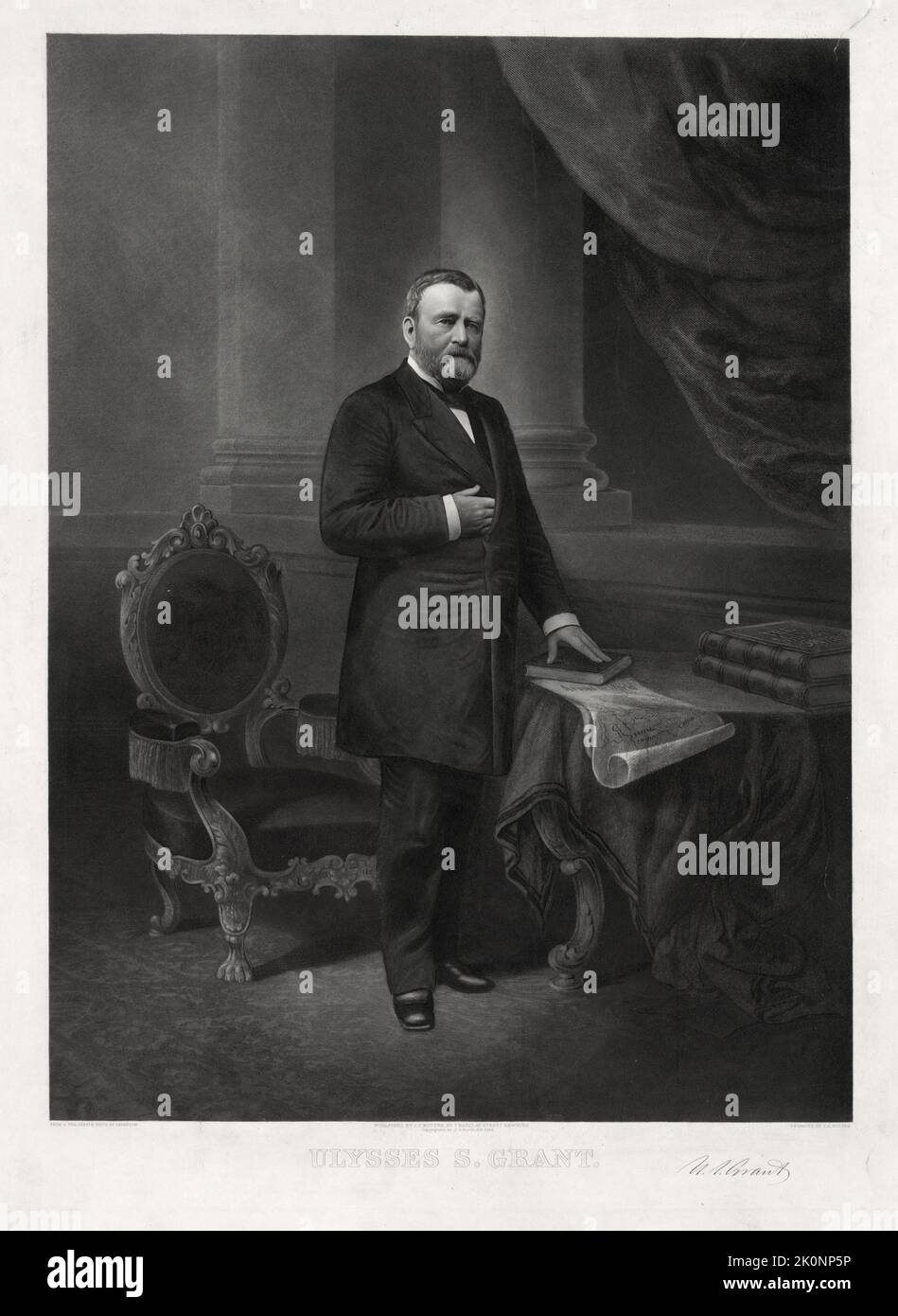 Ein Stich von Präsident Ulysses Grant, der 18. Präsident der USA war. Stockfoto