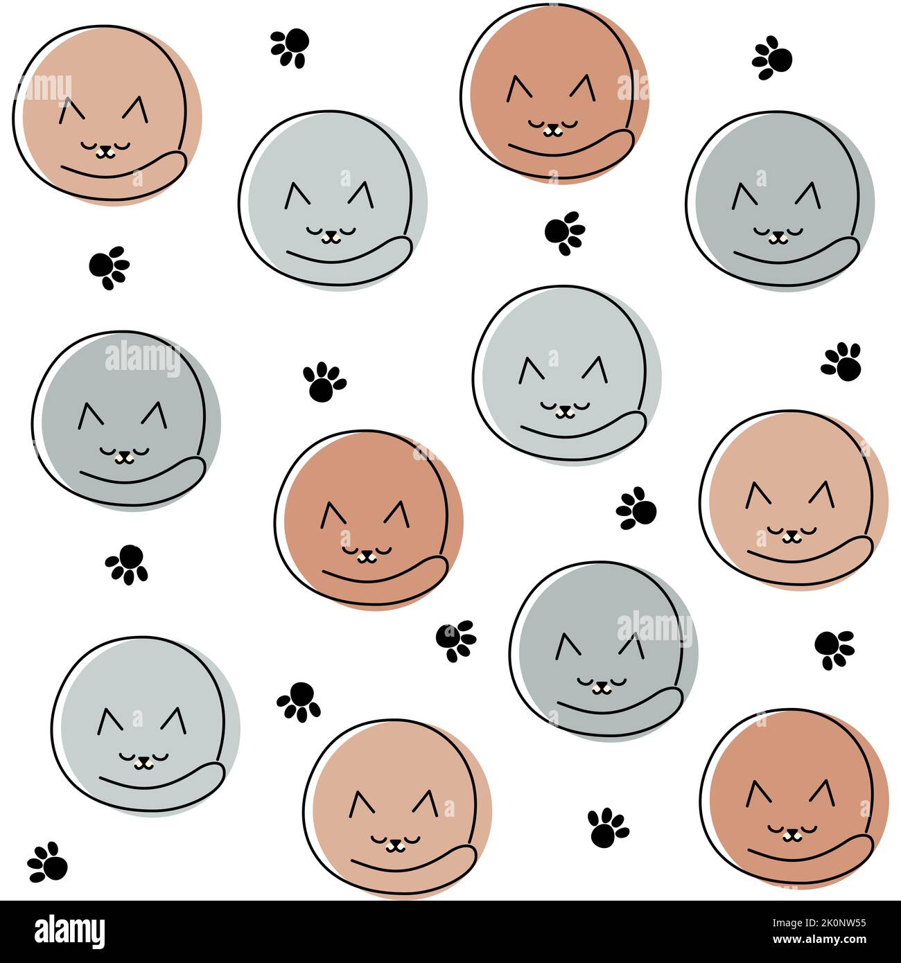 Nette schöne nahtlose Vektor-Muster Hintergrund Illustration mit Katzen und Pfoten Prints Stock Vektor