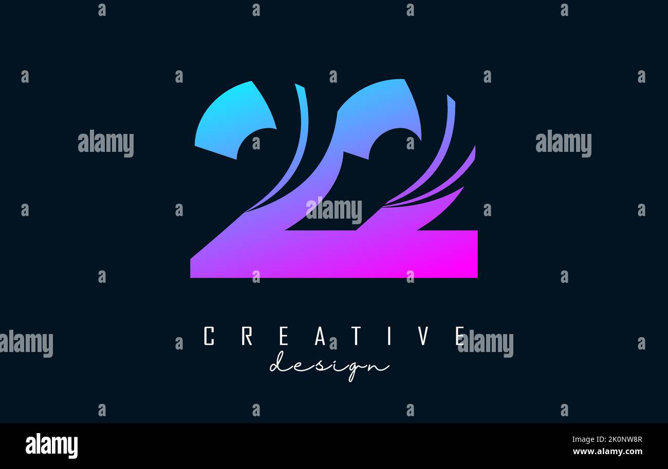 Farbenfrohes Kreatives Nummer-22 2-Logo mit Linien und Straßenkonzept. Zahl mit geometrischem Design. Vektorgrafik mit Zahl und Kreat Stock Vektor