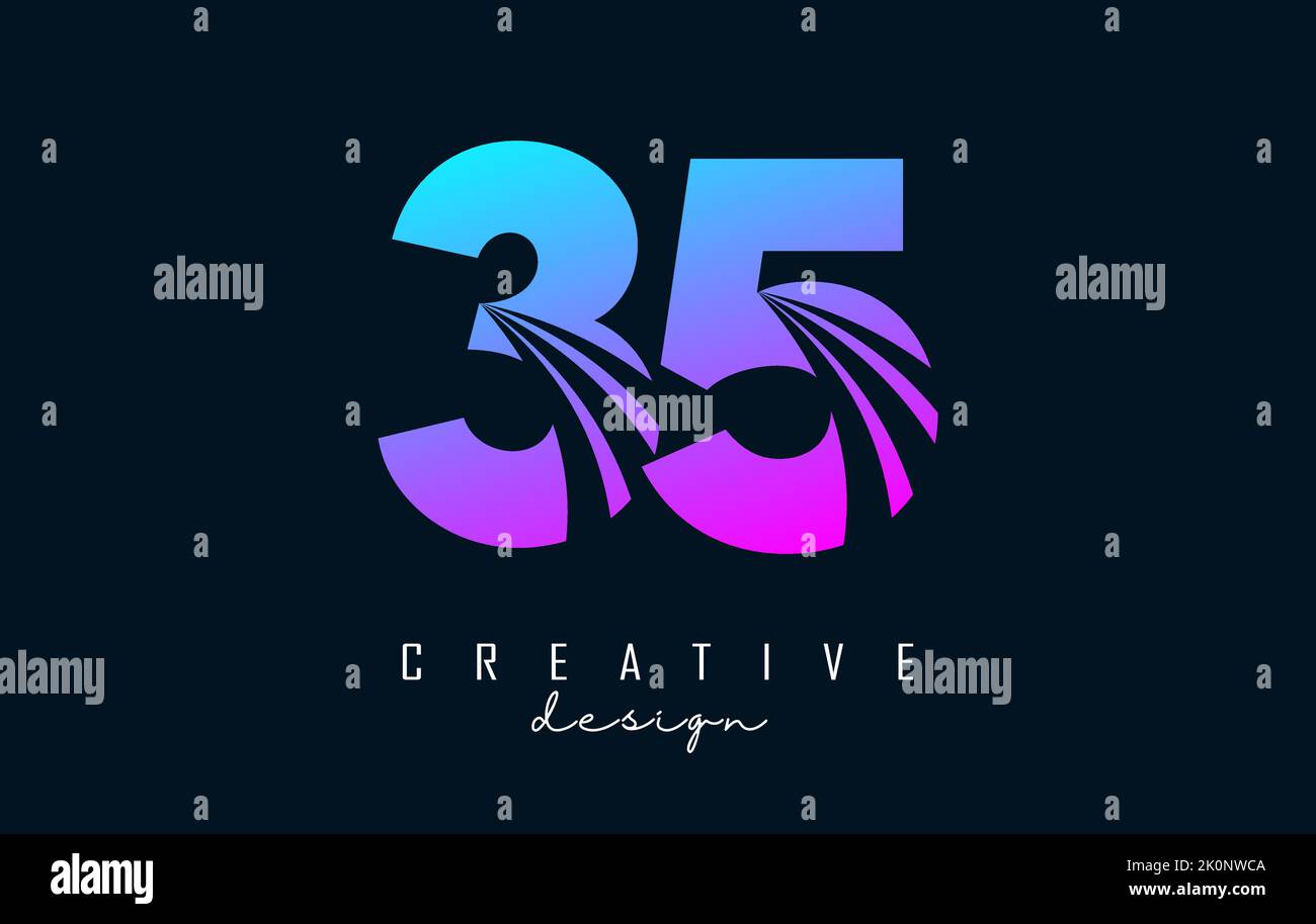 Farbenfrohes Kreatives Nummer-35 3 5-Logo mit Linien und Straßenkonzept. Zahl mit geometrischem Design. Vektorgrafik mit Zahl und Kre Stock Vektor