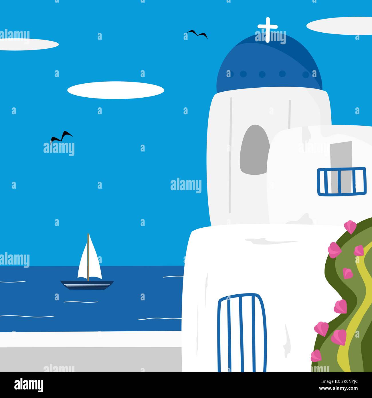 Cute Santorini Vektor Illustration Hintergrund Stock Vektor