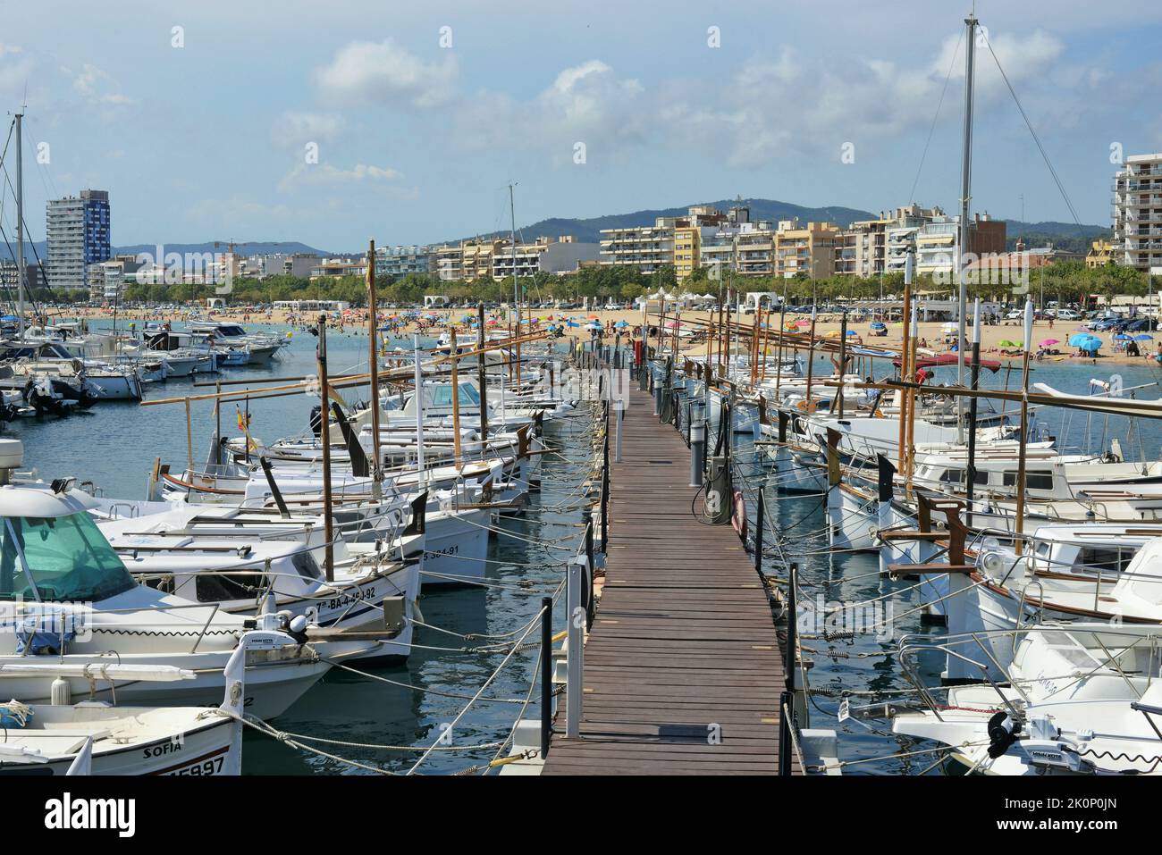 Der Hafen von Palamós liegt in der Provinz Gerona, Katalonien, Spanien an der Costa Brava Stockfoto