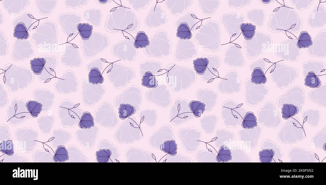 Vektor violett lila Hand gezeichnet Blumen ditsy auf florale Textur rosa nahtlose Muster Hintergrund. Stock Vektor