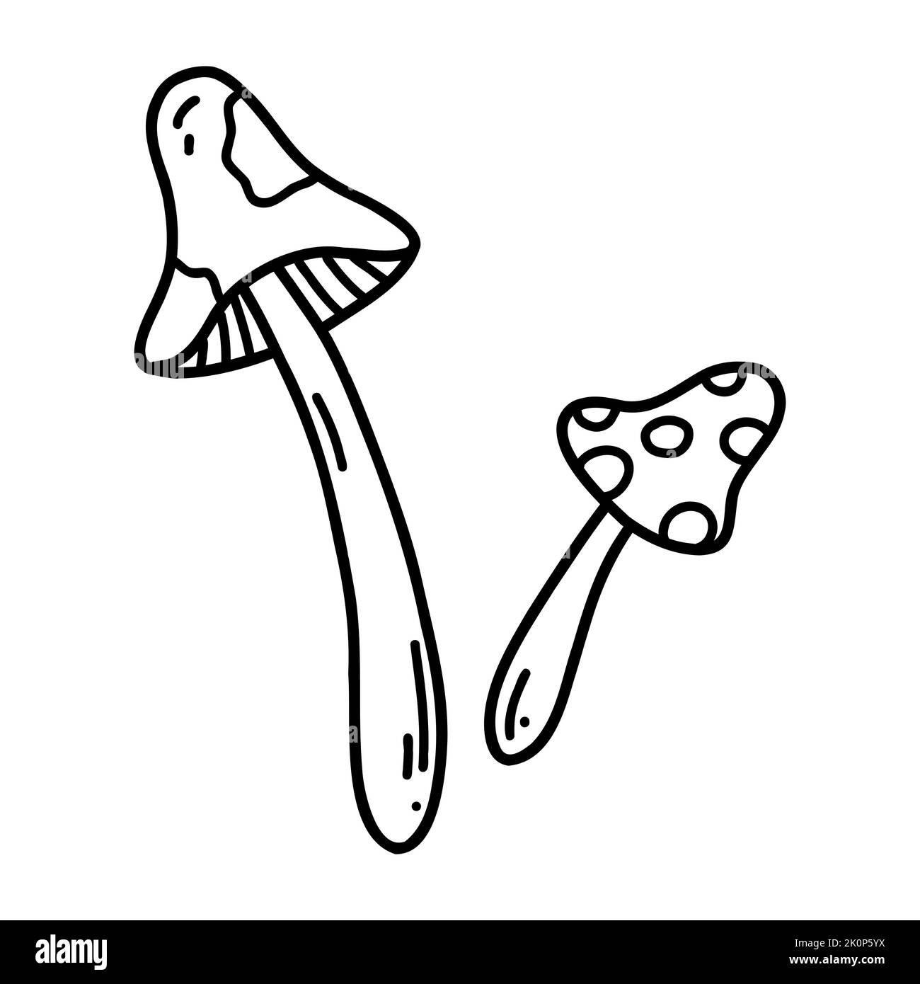 Handgezeichnetes Set mit Doodle-Pilzen. Halloween Cartoon-Element, Vektor-Skizze Illustration, Linie Kunst für Web-Design, Symbol, Druck, Malvorlagen Stock Vektor