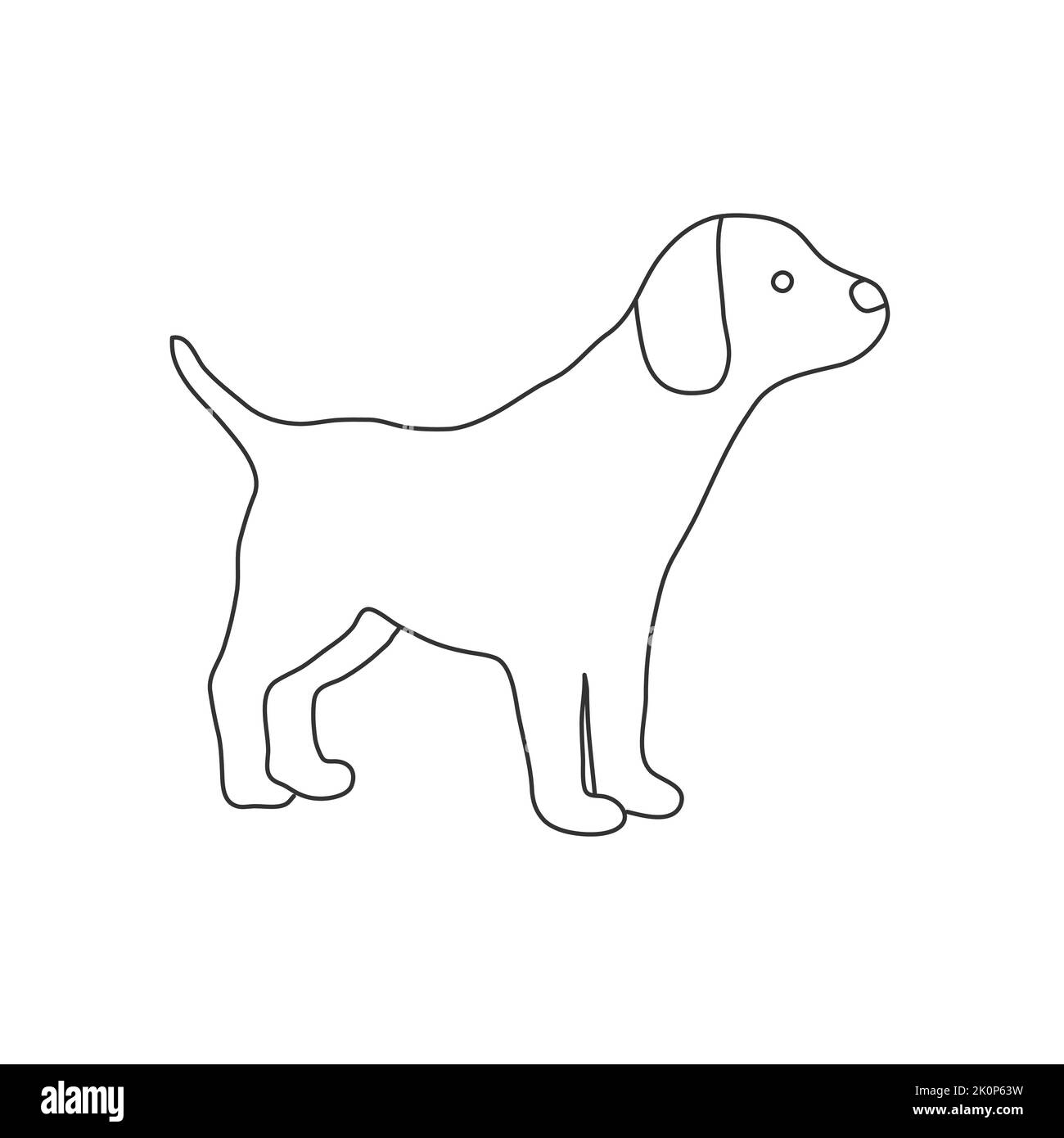 Welpe Hund Tier Silhouette einfache Linie Vektor. Stock Vektor