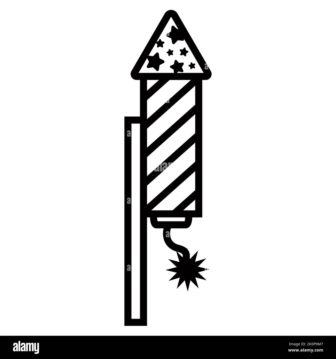 Schwarzes Symbol starten Feuerwerk auf einem Stock. Brennender Docht. Flache Vektor-Illustration. Stock Vektor