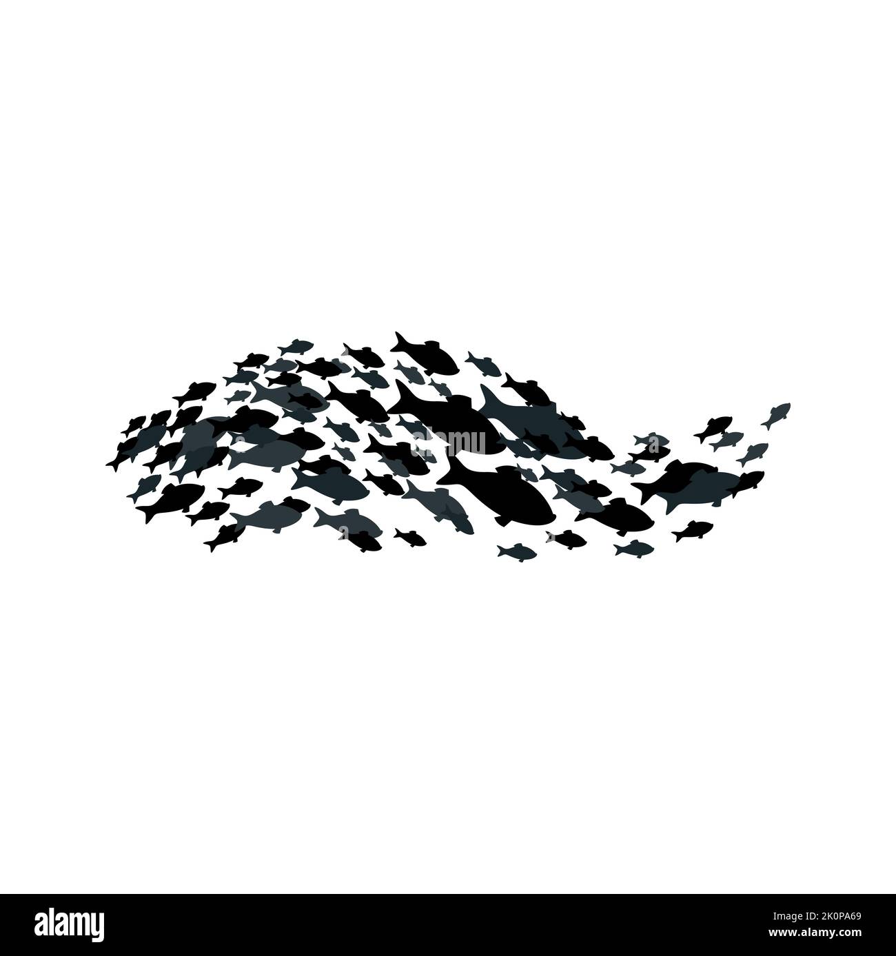 Schwarm und Fisch Schule Silhouette. Vector Gruppe Meeresschwärme