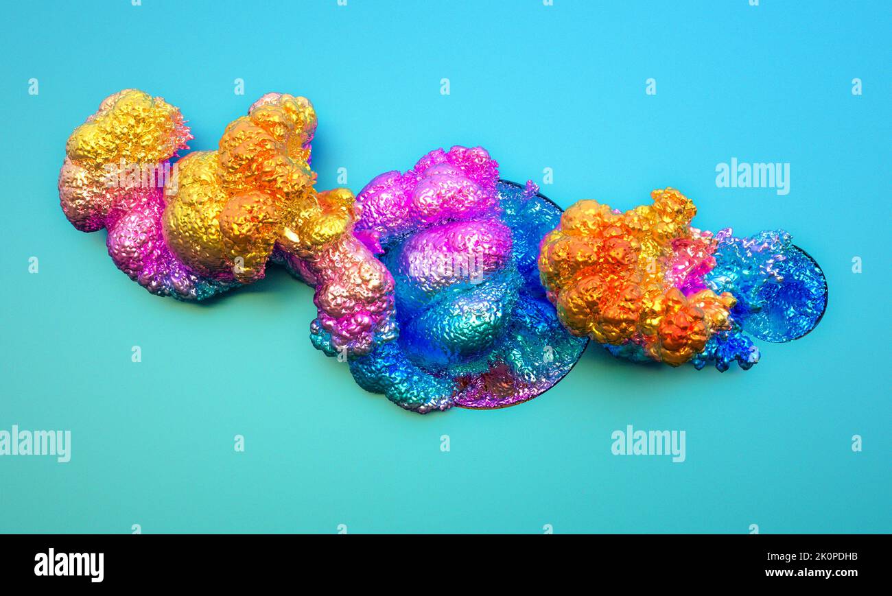 Abstrakter Hintergrund mit irisierender Wolke auf hellblauem Hintergrund. 3D Rendern Stockfoto