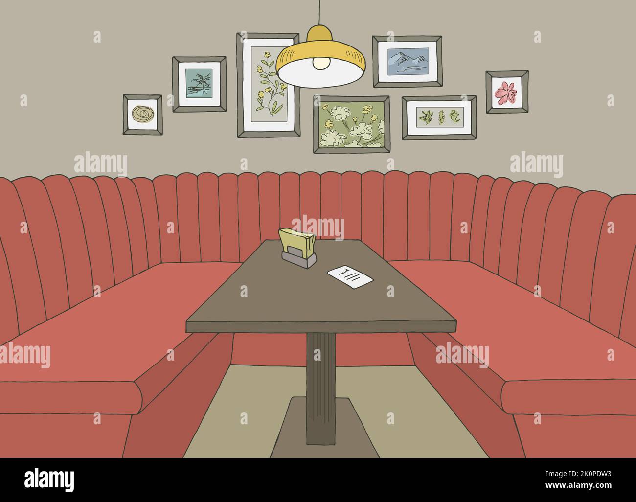 Restaurant Interieur Grafik Farbe Skizze Illustration Vektor Stock Vektor