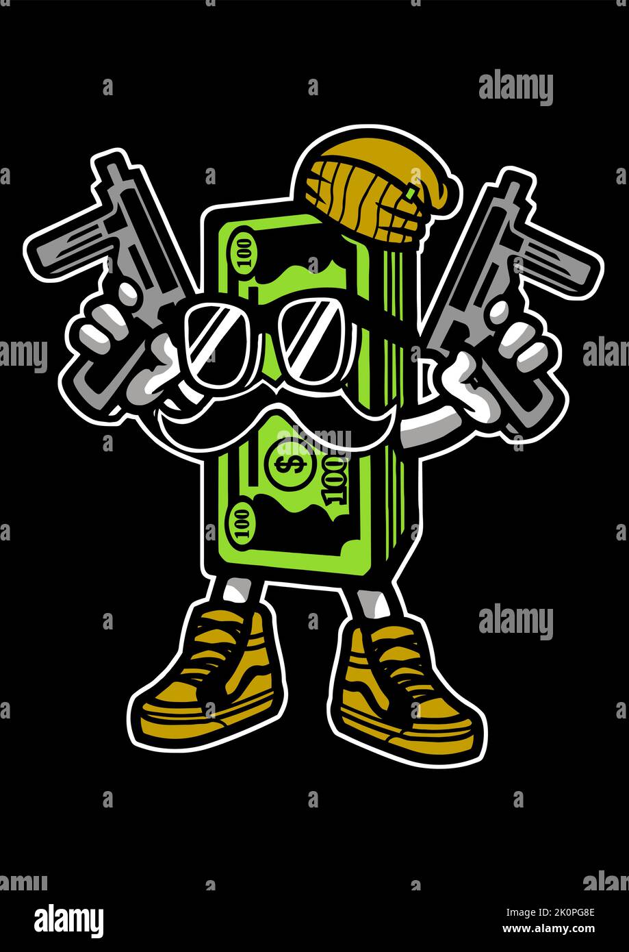 Kriminelle Geld Cartoon-Figur. Perfekt als Aufkleber. Stock Vektor