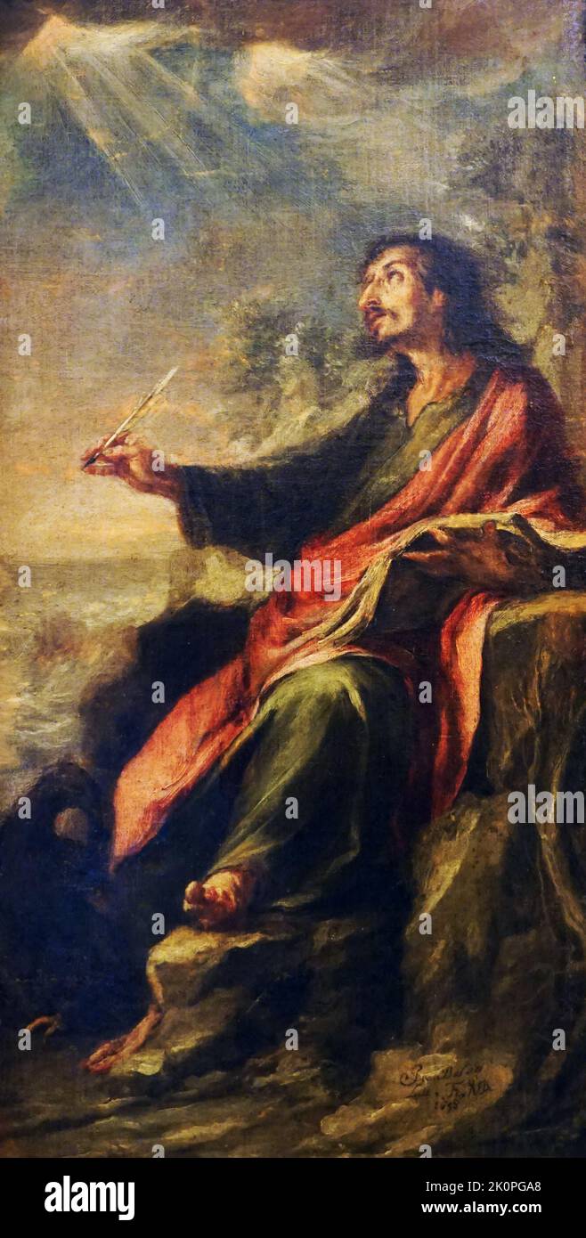 Johannes auf Patmos 1658 von Juan Valdés Leal (1622-1690) spanischer Maler und Radierer des Barock. Stockfoto