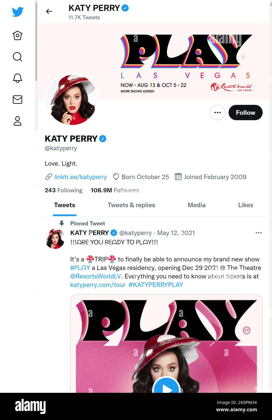 Twitter-Seite (September 2022) von Katy Perry Stockfoto