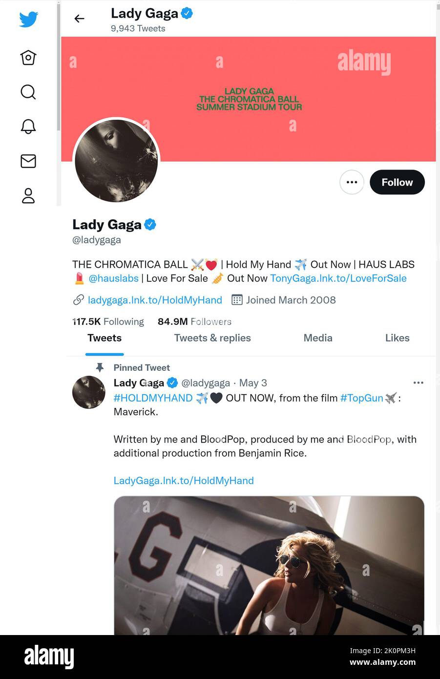 Twitter-Seite (September 2022) von Lady Gaga Stockfoto