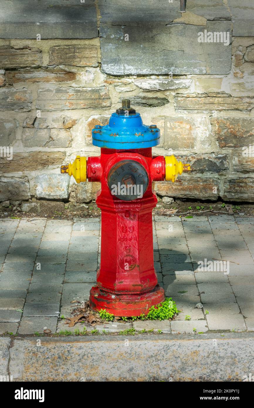Farbenfroher Hydrant in Old Quebac City, Kanada Stockfoto