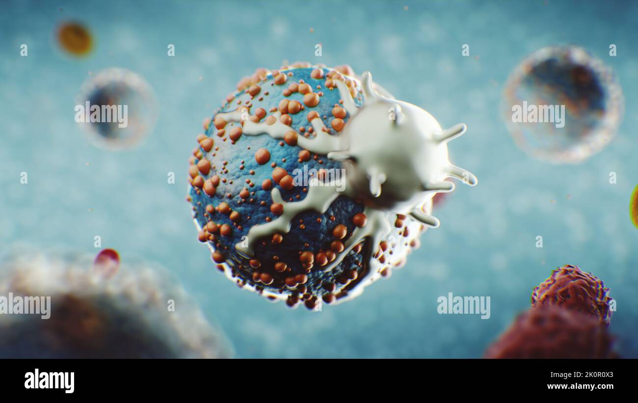 3D Visualisierung des Virus im menschlichen Körper im Blut. Absorption