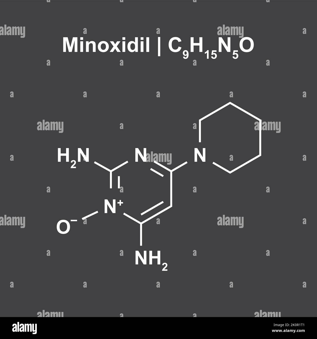 Chemische Struktur des Minoxidil-Moleküls (C9H15N5O). Vektorgrafik. Stock Vektor