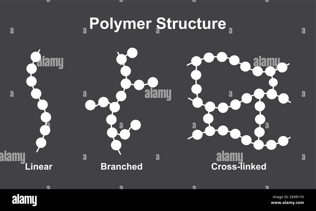 Wissenschaftliches Design der Klassifizierung von Polymerstrukturen. Polymer und seine Typen. Bunte Symbole. Vektorgrafik. Stock Vektor