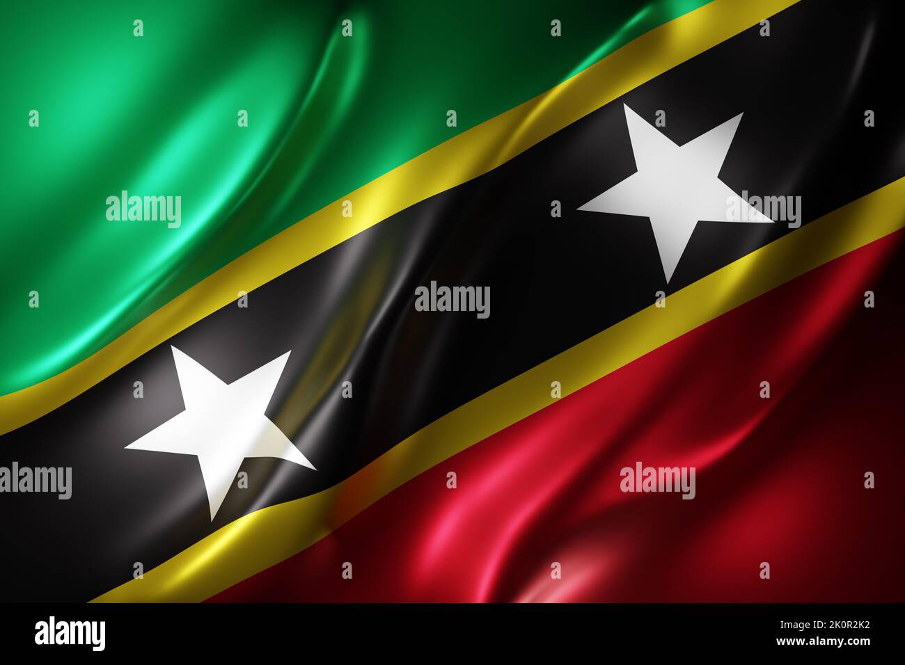 3D Darstellung einer nationalen Flagge des Heiligen Christopher und Nevis Stockfoto