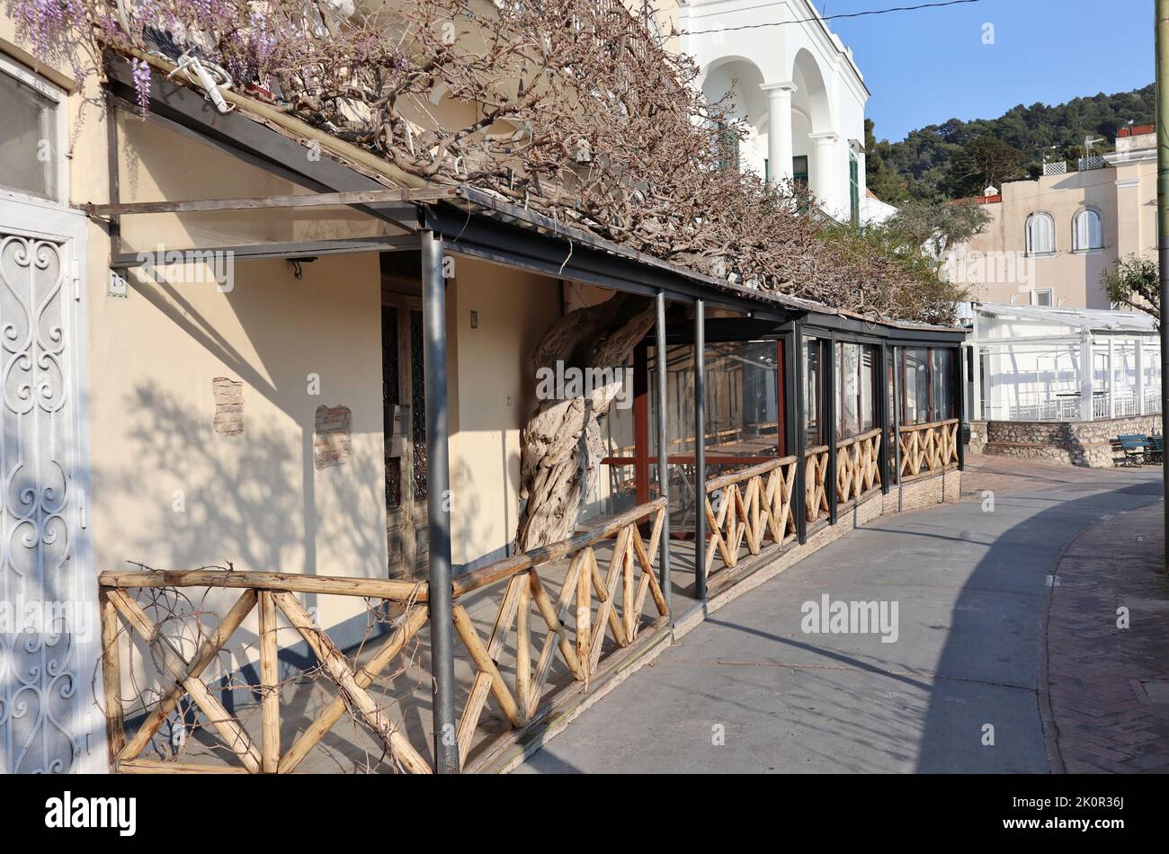 Capri - TETTOIA del Ristorante i Faraglioni in der Via Camerelle Stockfoto