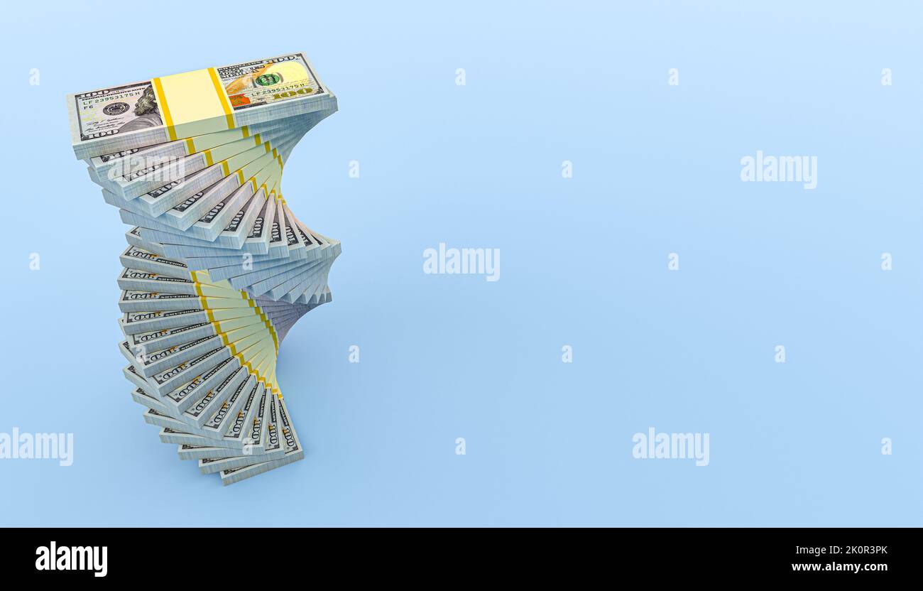 Große Geldstapel aus Dollar. Konzept der US-Dollar-Finanzierung. 3D Rendern Stockfoto