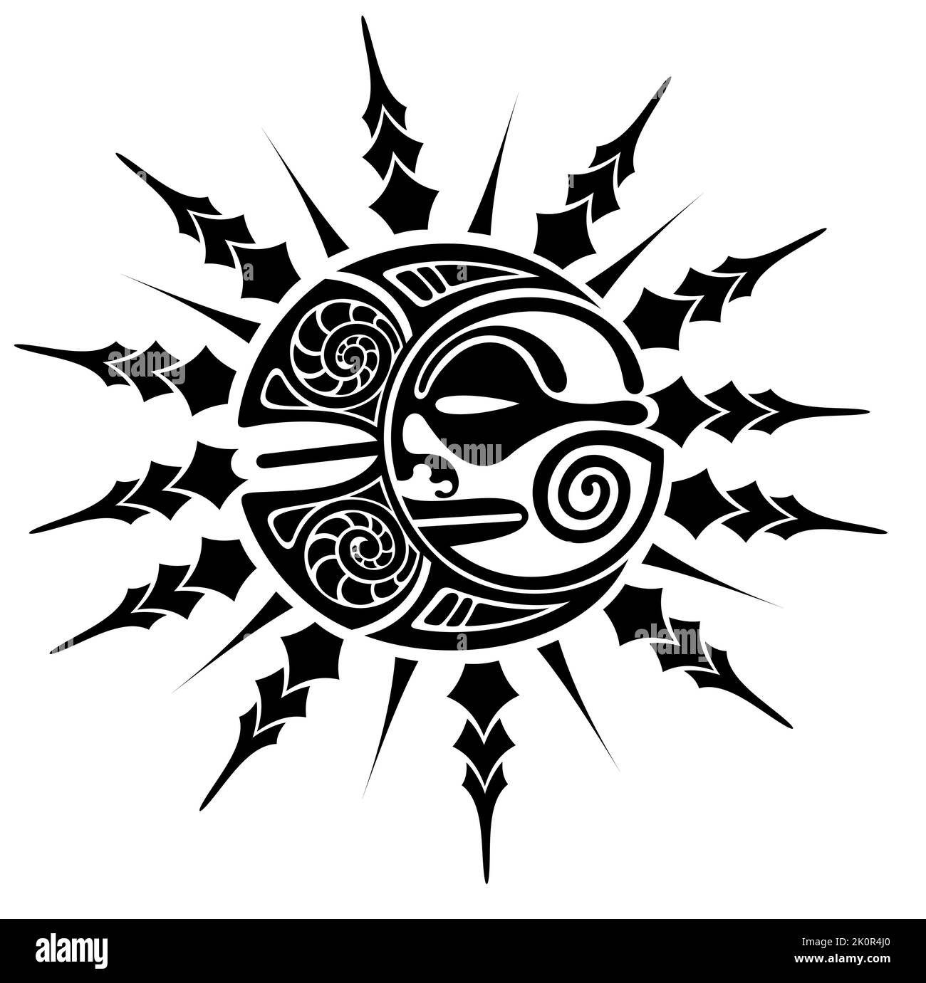 Tattoo-Skizze im maori-Stil von Sonne und Mond. Rundes Tribal-Ornament.. Vektorgrafik Stock Vektor