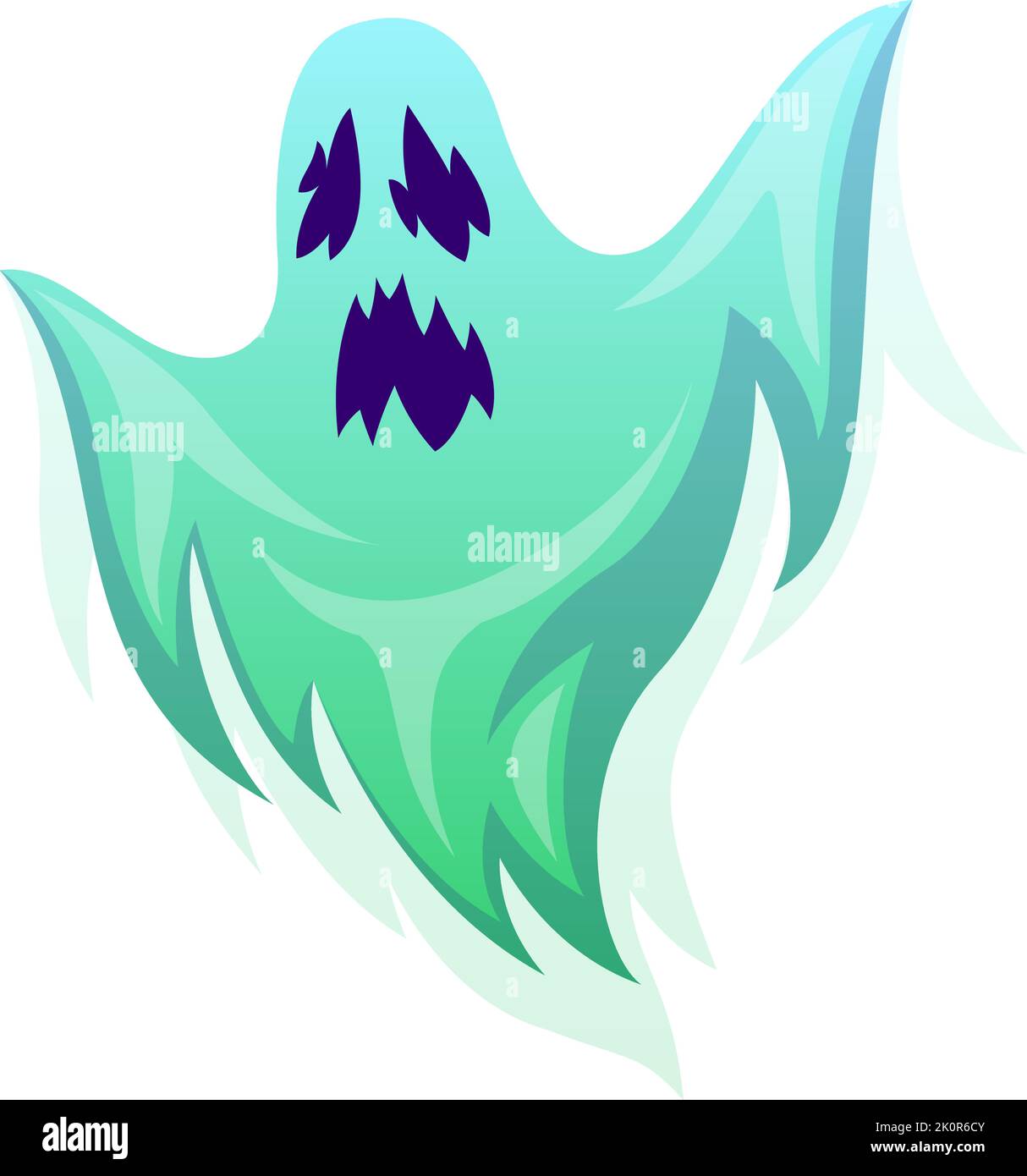 Geisterfigur. Halloween Cartoon Dekor-Element, gruseliges geisterhafte Monster, Spucke fliegenden grünen Poltergeist mit bösen Augen und Mund, Teufelsgesicht Stock Vektor