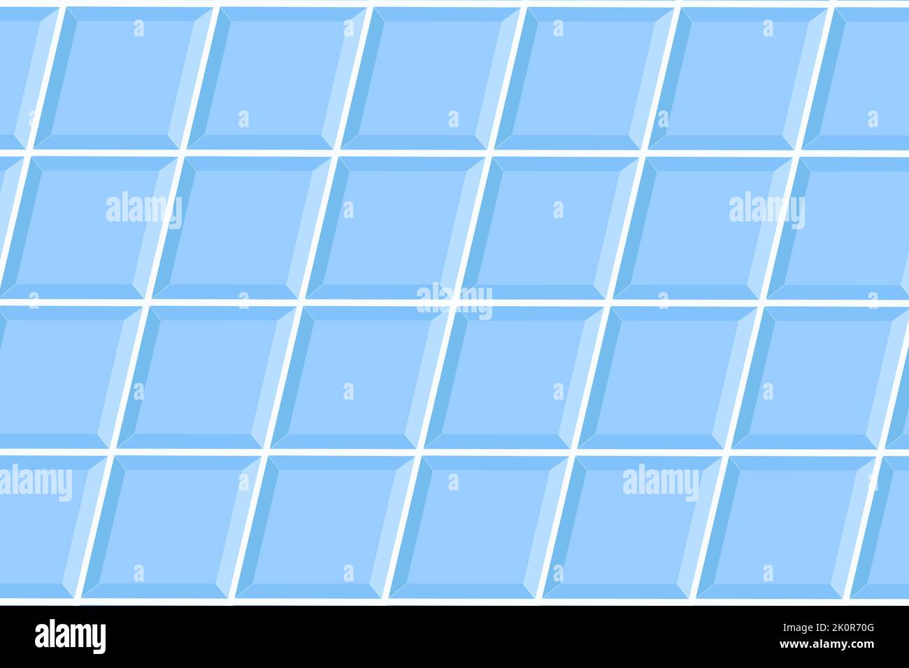 Blaue quadratische Kachel in diagonaler Anordnung. Keramische Wand- oder Bodenstruktur im Badezimmer oder auf der Toilette. Mosaikhintergrund innen oder außen. Innen- oder Außenflächen mit nahtlosem Muster. Stock Vektor