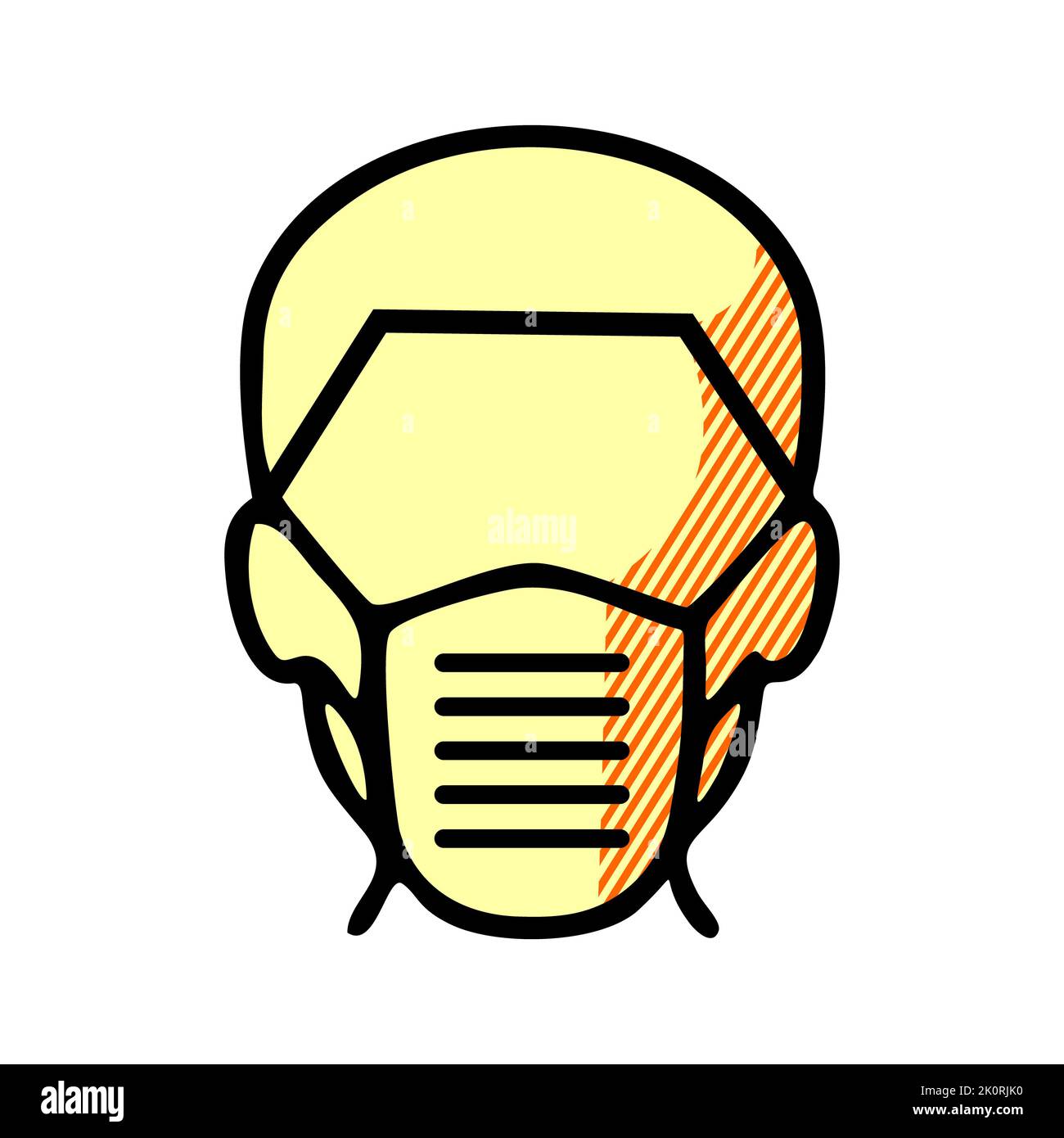 Mann im Gesicht Maske Linie Symbol, Vektor-Piktogramm der Prävention von Krankheiten. Schutzkleidung vor Coronavirus, Luftverschmutzung, Staub, Grippe-Illustration, Zeichen für Stockfoto