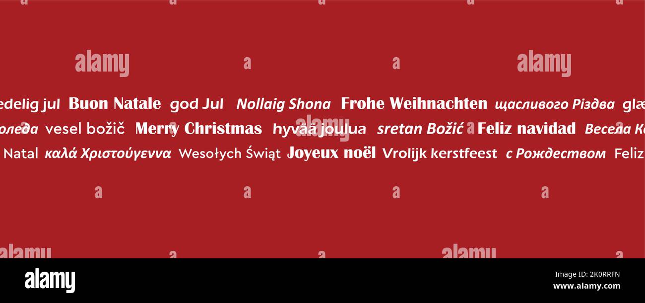 frohe weihnachten Grußkarte Banner in verschiedenen Sprachen Stock Vektor
