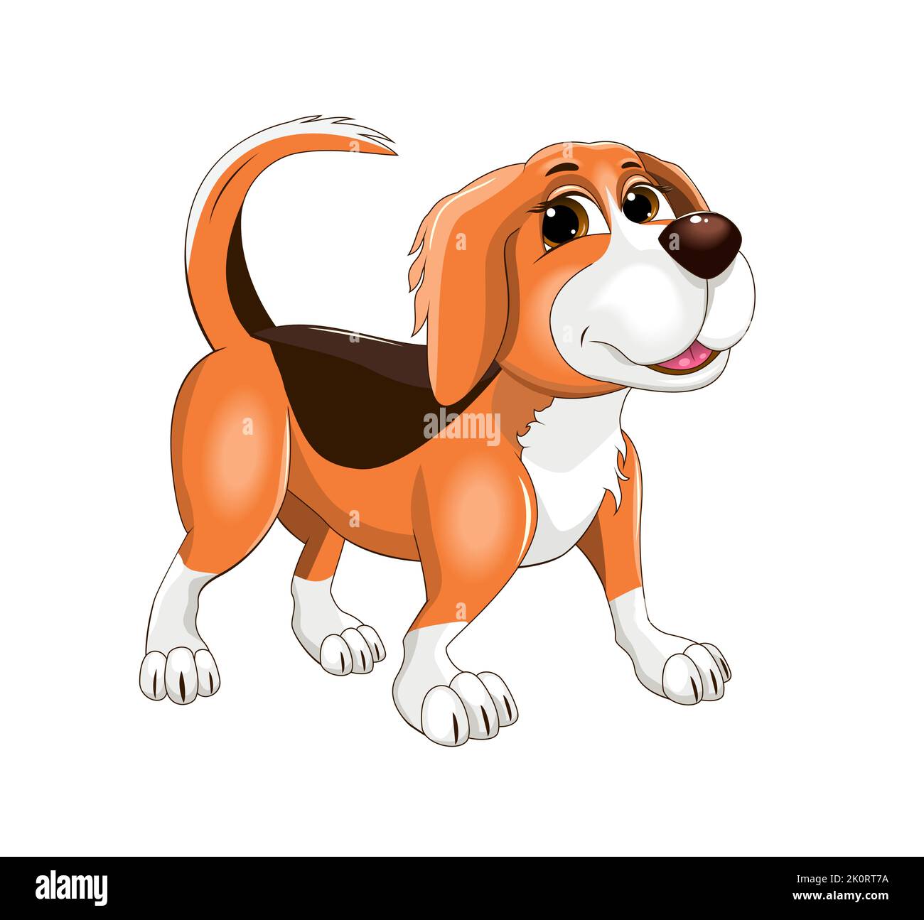 Cartoon rot doggy. Fröhlicher, glücklicher Welpe. Freundlicher kleiner Hund. Doggy auf weißem Hintergrund. Stock Vektor