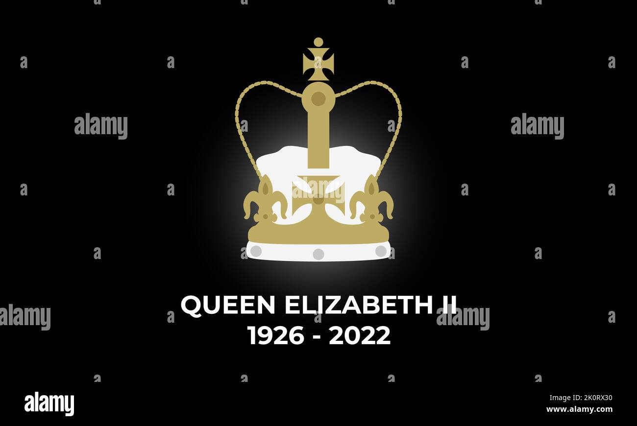 Queen Elizabeth II 1926 - 2022. RIP. Plakat mit Krone und Inschrift. Stock Vektor
