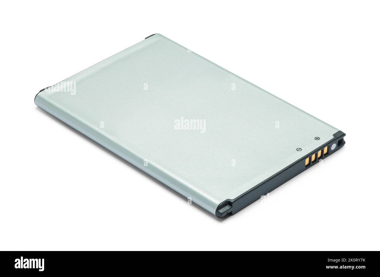 Lithium-Telefonakku auf Weiß abgeschnitten. Stockfoto