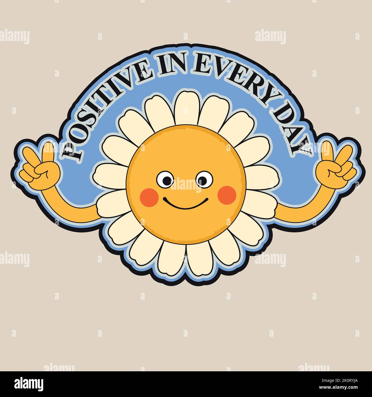 Eine glücklich lächelnde Retro-Charakter Cartoon Blume Kamille. Stock Vektor