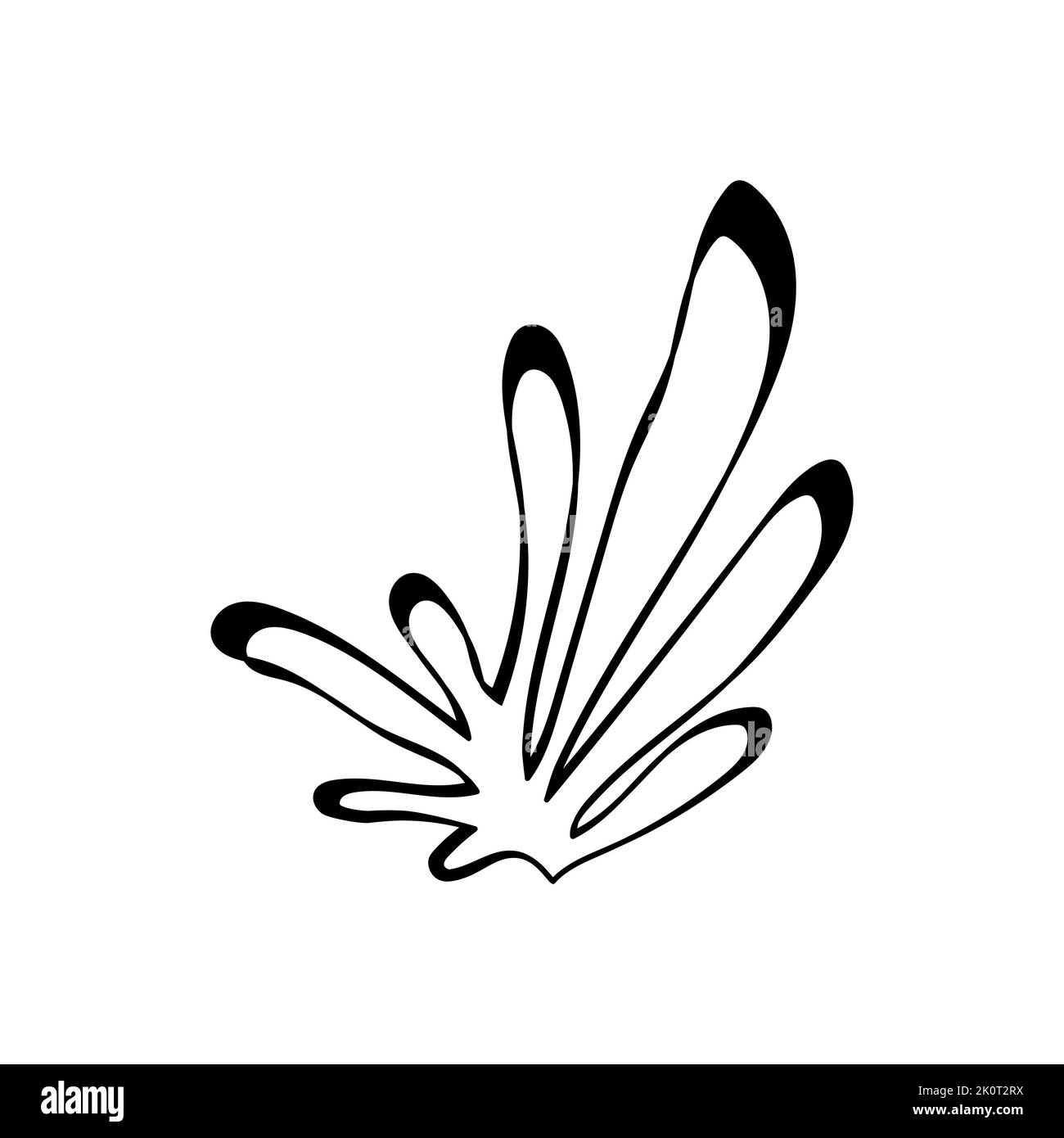 Illustration einer Blume, Silhouette eines Zweiges mit Blumen und Blättern. Vektorgrafik. Blumendruck Stock Vektor