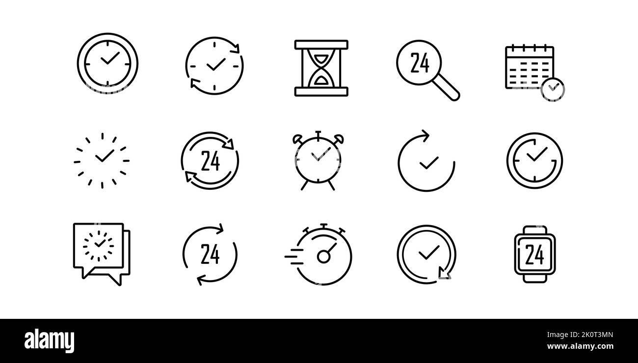 Satz von Zeitsymbolabbildung, Vektor zum Sammeln von Uhrsymbolen Stock Vektor