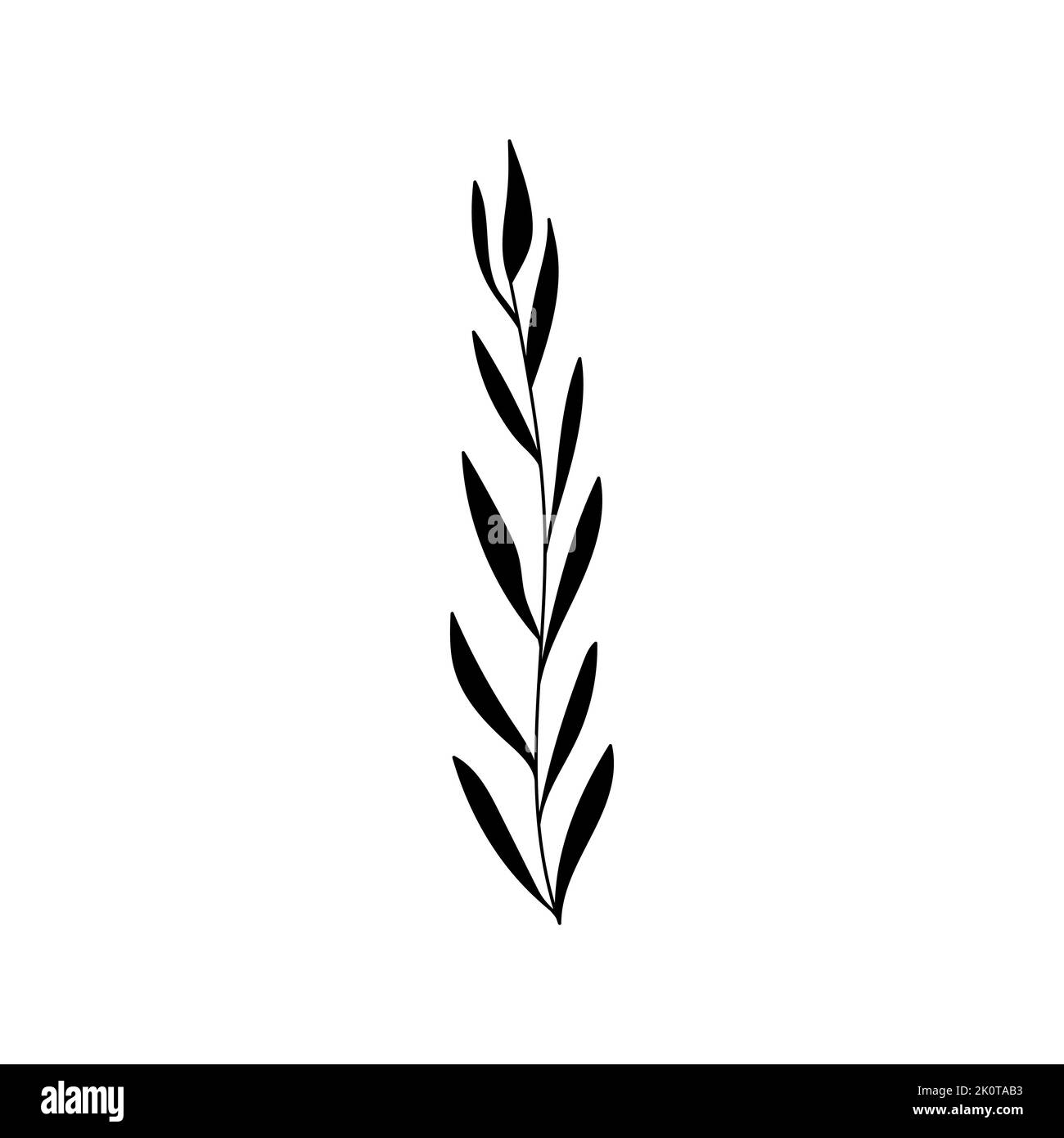 Illustration einer Blume, Silhouette eines Zweiges mit Blumen und Blättern. Vektorgrafik. Blumendruck Stock Vektor