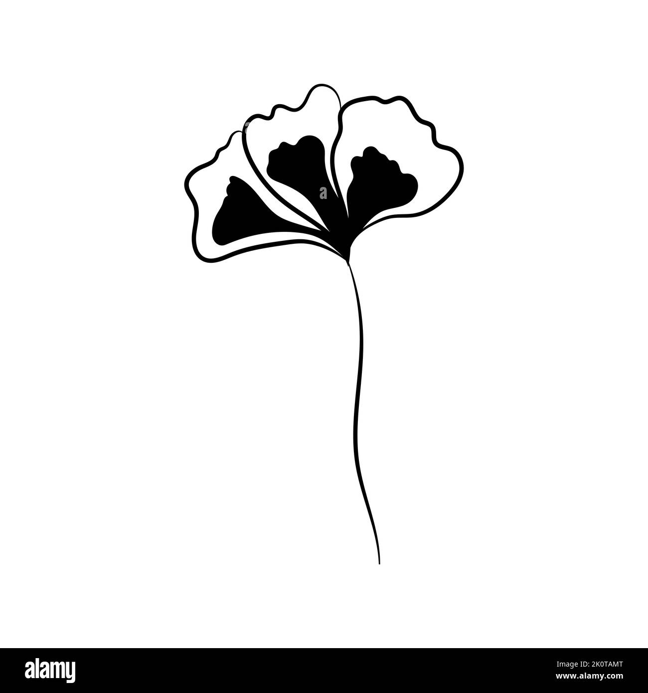 Illustration einer Blume, Silhouette eines Zweiges mit Blumen und Blättern. Vektorgrafik. Blumendruck Stock Vektor