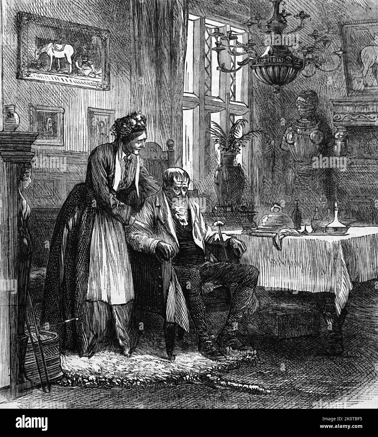 Abbildung mit dem Titel „The Old Squire“, die den Squire nach dem Abendessen allein darstellt. Datiert aus dem 19.. Jahrhundert Stockfoto