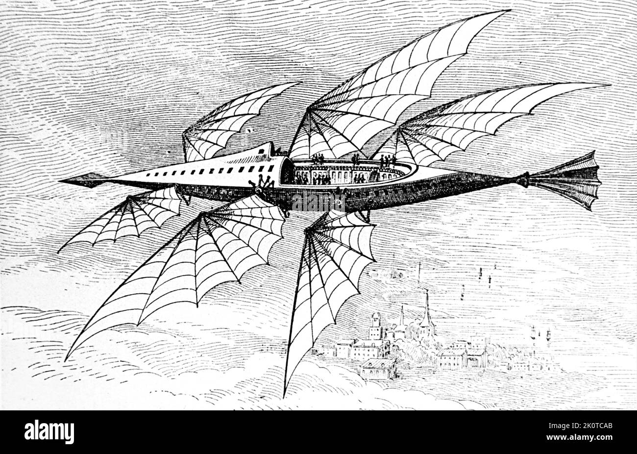 Idee für Flugreisen in Amerika, 1880. Wird Thomas Edison zugeschrieben. Stockfoto