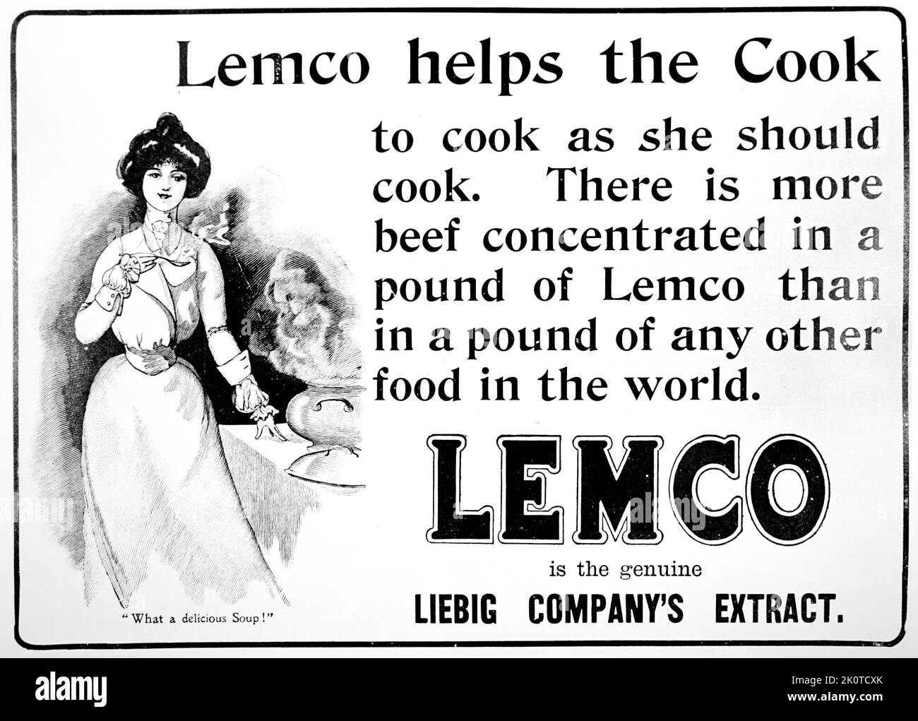 Leibig-Werbung für „Lemco“-Lebensmittelextrakt zum Kochen. 1880 Stockfoto